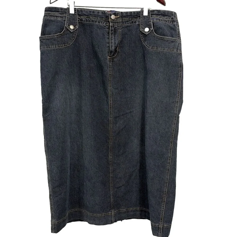 VTG Y2K SWAK Jeans Denim Maxi Skirt Womens 20 Dark Wash Utility Cargo Long